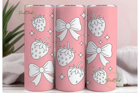 Pink Strawberry Bow 20oz Tumbler Wrap Sublimation PixelChick 