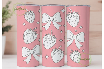Pink Strawberry Bow 20oz Tumbler Wrap Sublimation PixelChick 
