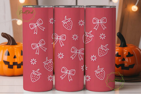 Pink Strawberry Bow 20oz Tumbler Wrap Sublimation PixelChick 