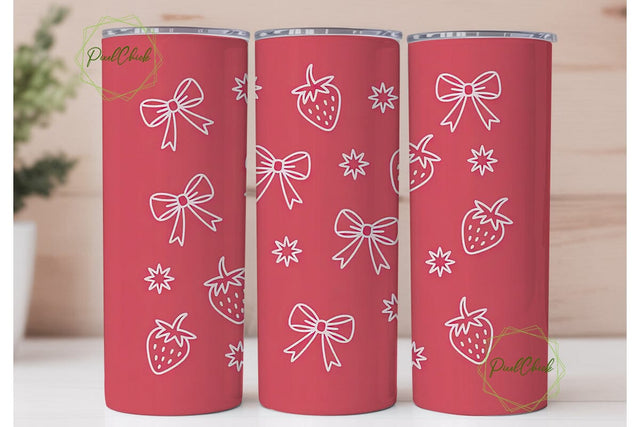 Pink Strawberry Bow 20oz Tumbler Wrap Sublimation PixelChick 