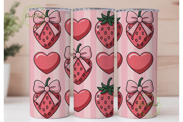 Pink Strawberry Tumbler Wrap Sublimation PixelChick 