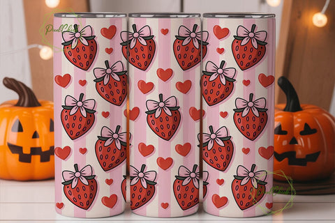 Pink Strawberry Tumbler Wrap Sublimation PixelChick 