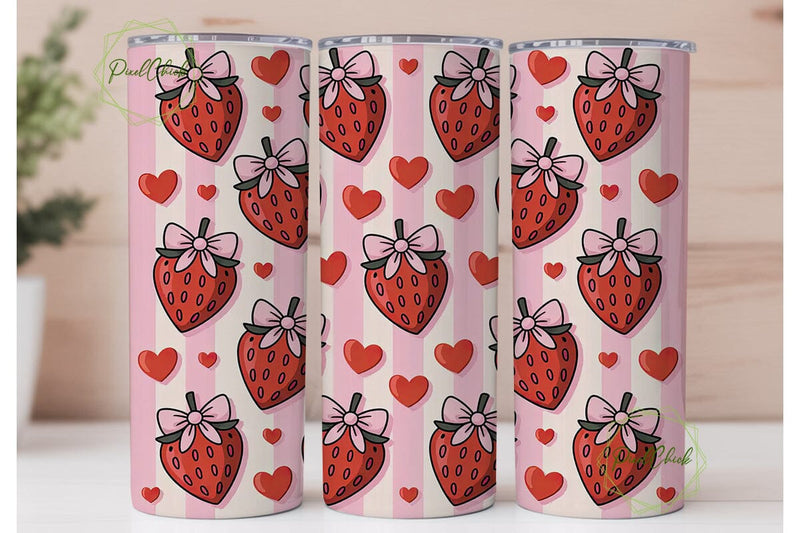 Pink Strawberry Tumbler Wrap Sublimation PixelChick 