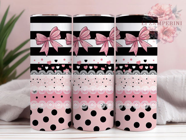 Pink Striped Bow Tumbler, Striped Tumbler, Stylish 20oz Wrap, Sublimation Design, Trendy Gift Idea, Bow Stripe Wrap, Pink Striped Tumbler Sublimation Li Zamperini 