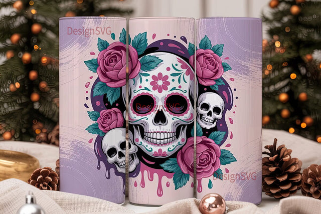Pink Sugar Skull Floral 20oz Tumbler Sublimation DesignSVG 