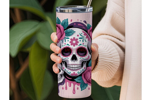 Pink Sugar Skull Floral 20oz Tumbler Sublimation DesignSVG 