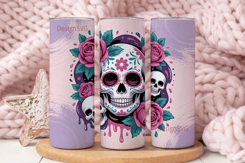 Pink Sugar Skull Floral 20oz Tumbler Sublimation DesignSVG 