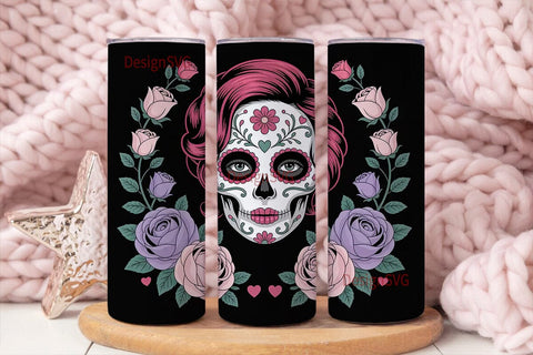 Pink Sugar Skull Tumbler Wrap Sublimation DesignSVG 