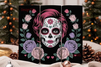 Pink Sugar Skull Tumbler Wrap Sublimation DesignSVG 