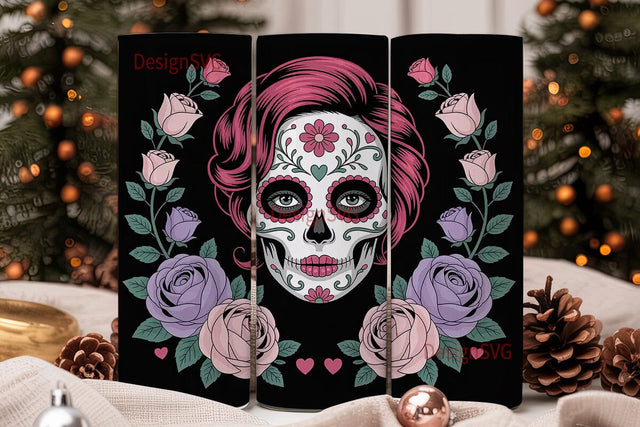 Pink Sugar Skull Tumbler Wrap Sublimation DesignSVG 