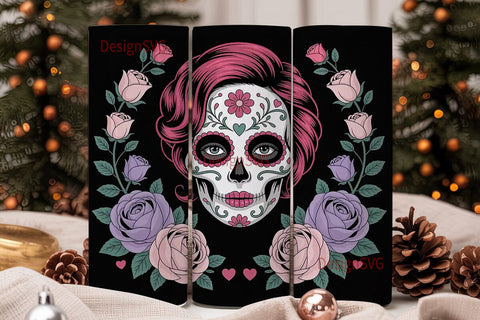 Pink Sugar Skull Tumbler Wrap Sublimation DesignSVG 