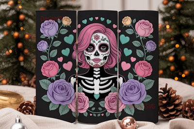Pink Sugar Skull Tumbler Wrap Sublimation DesignSVG 