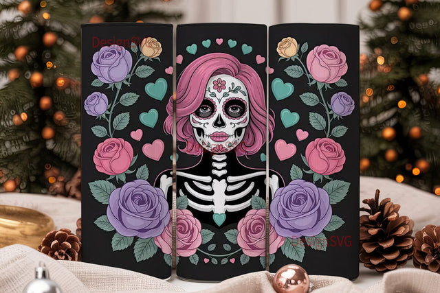 Pink Sugar Skull Tumbler Wrap Sublimation DesignSVG 
