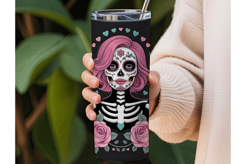Pink Sugar Skull Tumbler Wrap Sublimation DesignSVG 