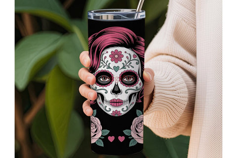 Pink Sugar Skull Tumbler Wrap Sublimation DesignSVG 