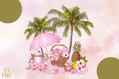 Pink Summer Beach Clipart Sublimation SVGArt 