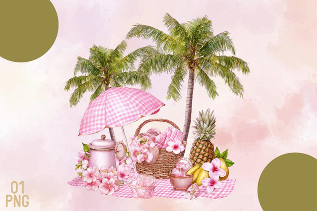 Pink Summer Beach Clipart Sublimation SVGArt 