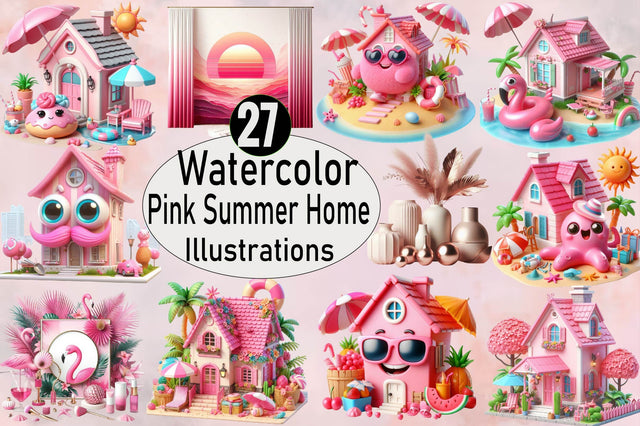 Pink Summer Home Sublimation Clipart Bundle Sublimation SVGArt 