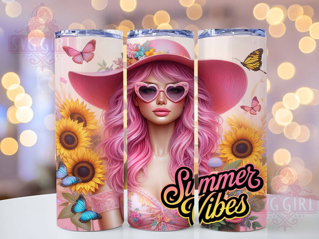 Pink Summer Vibes Floral Tumbler, Summer Vibes Tumbler PNG, Floral Tumbler Sublimation, 20oz Skinny Tumbler Design, Feminine Summer Wrap, Cute Girl Tumbler PNG, Flower Aesthetic Tumbler Sublimation SvggirlplusArt 