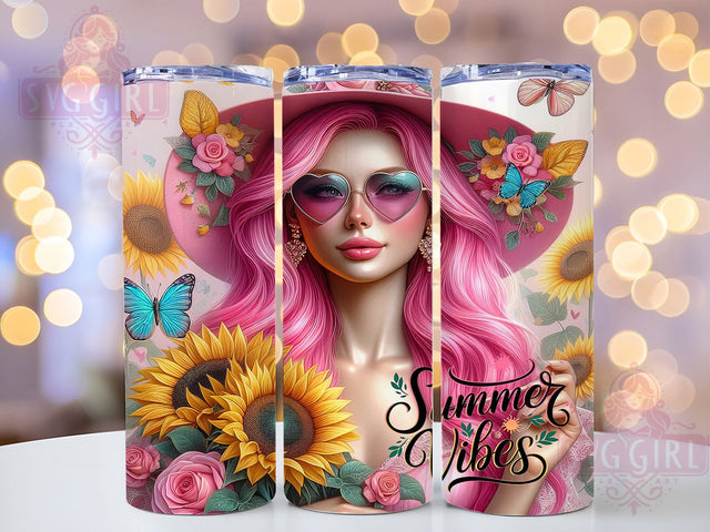 Pink Summer Vibes Floral Tumbler, Summer Vibes Tumbler PNG, Floral Tumbler Sublimation, 20oz Skinny Tumbler Design, Feminine Summer Wrap, Cute Girl Tumbler PNG, Flower Aesthetic Tumbler Sublimation SvggirlplusArt 
