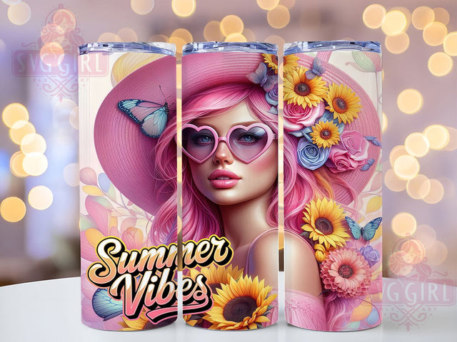 Pink Summer Vibes Floral Tumbler, Summer Vibes Tumbler PNG, Floral Tumbler Sublimation, 20oz Skinny Tumbler Design, Feminine Summer Wrap, Cute Girl Tumbler PNG, Flower Aesthetic Tumbler Sublimation SvggirlplusArt 