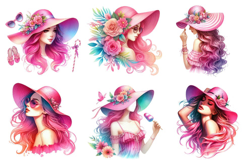 Pink Summer Woman Watercolor ClipArt's Sublimation SVGista 