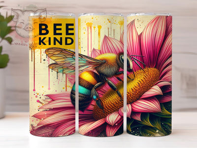 Pink Sunflower Bee Kind Tumbler Wrap, Bee Kind Tumbler, Affirmation Tumbler Design, 20oz Skinny Tumbler, Motivational Tumbler Wrap, Bee Lover Gift, Inspirational Flower Wrap Sublimation Lara' s Designs 