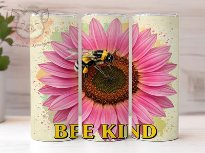 Pink Sunflower Bee Kind Tumbler Wrap, Bee Kind Tumbler, Affirmation Tumbler Design, 20oz Skinny Tumbler, Motivational Tumbler Wrap, Bee Lover Gift, Inspirational Flower Wrap Sublimation Lara' s Designs 