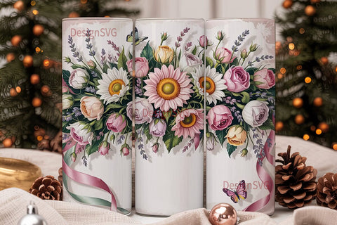 Pink Sunflower Bouquet 20oz Tumbler Wrap Sublimation DesignSVG 