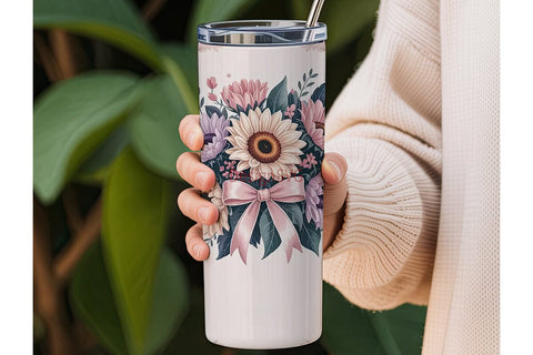 Pink Sunflower Bouquet 20oz Tumbler Wrap Sublimation DesignSVG 