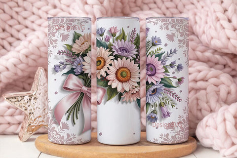 Pink Sunflower Bouquet 20oz Tumbler Wrap Sublimation DesignSVG 