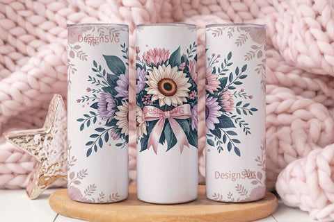 Pink Sunflower Bouquet 20oz Tumbler Wrap Sublimation DesignSVG 