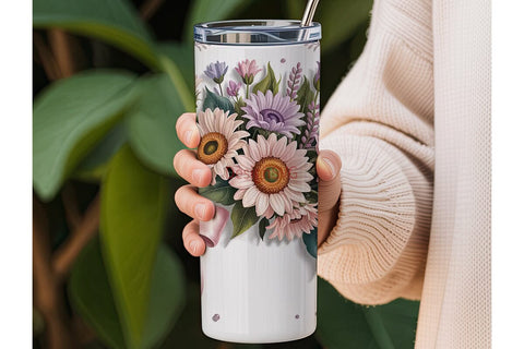 Pink Sunflower Bouquet 20oz Tumbler Wrap Sublimation DesignSVG 