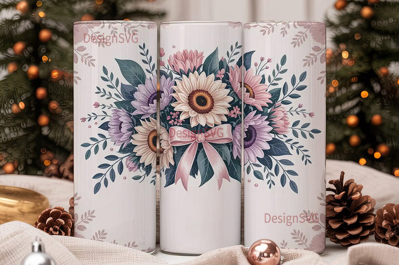 Pink Sunflower Bouquet 20oz Tumbler Wrap Sublimation DesignSVG 