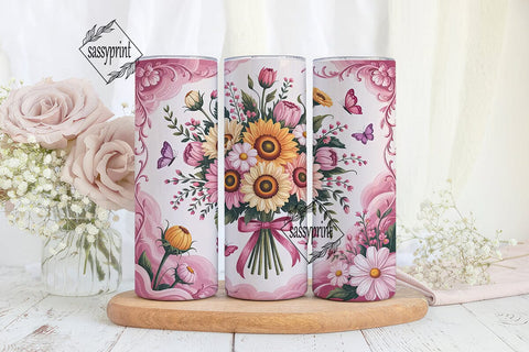 Pink Sunflower Bouquet 20oz Tumbler Wrap Sublimation sassyprint 