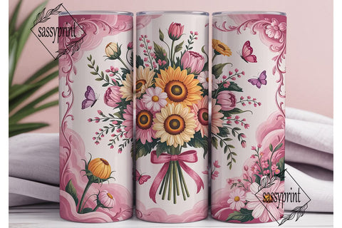 Pink Sunflower Bouquet 20oz Tumbler Wrap Sublimation sassyprint 