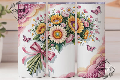 Pink Sunflower Bouquet 20oz Tumbler Wrap Sublimation sassyprint 
