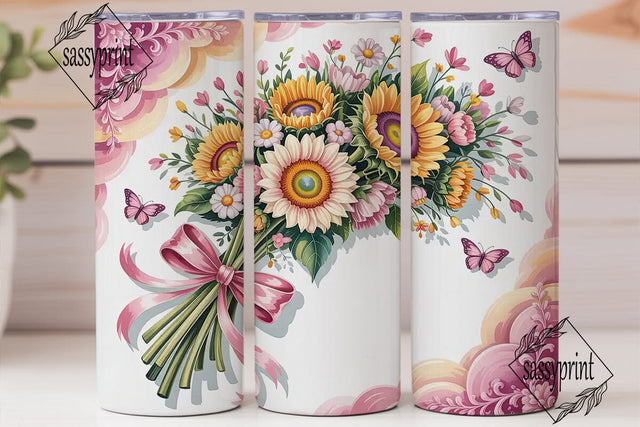 Pink Sunflower Bouquet 20oz Tumbler Wrap Sublimation sassyprint 