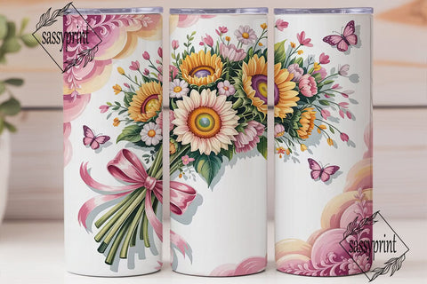 Pink Sunflower Bouquet 20oz Tumbler Wrap Sublimation sassyprint 