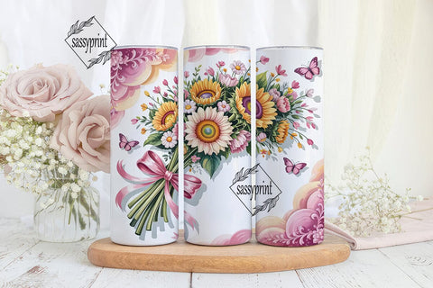 Pink Sunflower Bouquet 20oz Tumbler Wrap Sublimation sassyprint 