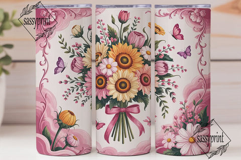Pink Sunflower Bouquet 20oz Tumbler Wrap Sublimation sassyprint 