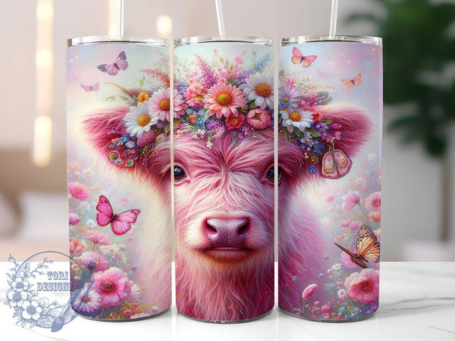 Pink Sunflower Highland Cow Tumbler, Highland Cow Tumbler, Stylish 20oz Wrap, Sublimation Design, Trendy Gift Idea, Floral Cow Wrap, Country Sunflower Tumbler Sublimation ToriDesigns 