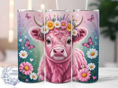 Pink Sunflower Highland Cow Tumbler, Highland Cow Tumbler, Stylish 20oz Wrap, Sublimation Design, Trendy Gift Idea, Floral Cow Wrap, Country Sunflower Tumbler Sublimation ToriDesigns 