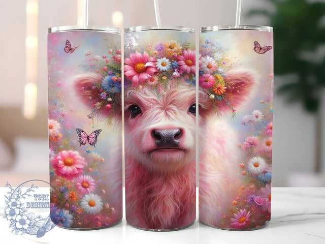 Pink Sunflower Highland Cow Tumbler, Highland Cow Tumbler, Stylish 20oz Wrap, Sublimation Design, Trendy Gift Idea, Floral Cow Wrap, Country Sunflower Tumbler Sublimation ToriDesigns 