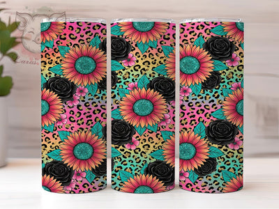 Pink Sunflower Leopard 20oz Tumbler, Pink Sunflower, Sunflower Leopard, Sunflower Tumbler, 20oz Tumbler, Pink Tumbler, Leopard Tumbler, Tumbler Wrap Sublimation Lara' s Designs 