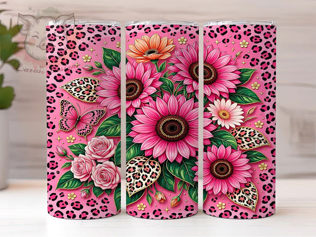 Pink Sunflower Leopard 20oz Tumbler, Pink Sunflower, Sunflower Leopard, Sunflower Tumbler, 20oz Tumbler, Pink Tumbler, Leopard Tumbler, Tumbler Wrap Sublimation Lara' s Designs 
