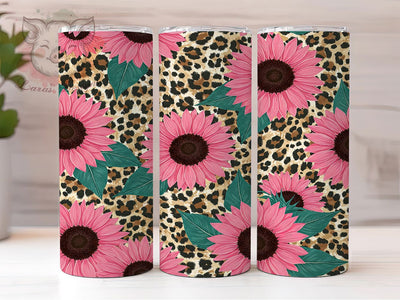 Pink Sunflower Leopard Print Tumbler, Leopard Print Wrap, 20oz Sublimation Wrap, Boho Floral Cup, Cheetah Print Sunflower Design, Western Aesthetic Tumbler, Wildflower Art Sublimation Lara' s Designs 