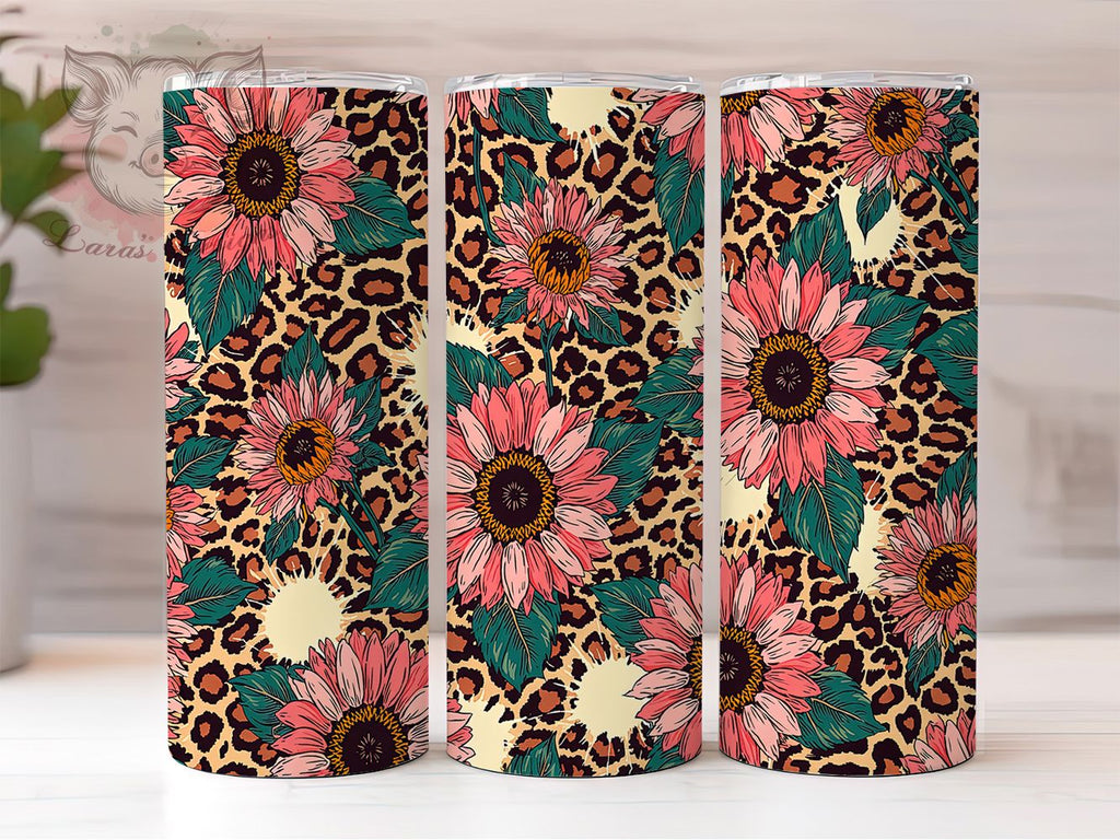 Pink Sunflower Leopard Print Tumbler, Leopard Print Wrap, 20oz ...