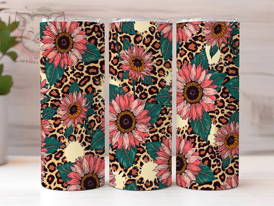 Pink Sunflower Leopard Print Tumbler, Leopard Print Wrap, 20oz Sublimation Wrap, Boho Floral Cup, Cheetah Print Sunflower Design, Western Aesthetic Tumbler, Wildflower Art Sublimation Lara' s Designs 