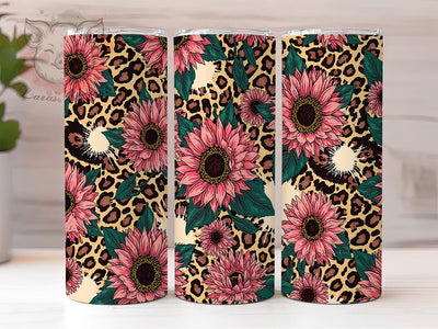 Pink Sunflower Leopard Print Tumbler, Leopard Print Wrap, 20oz Sublimation Wrap, Boho Floral Cup, Cheetah Print Sunflower Design, Western Aesthetic Tumbler, Wildflower Art Sublimation Lara' s Designs 
